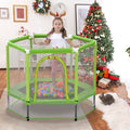 55'' Toddlers Trampoline With Safety Enclosure Net And Balls, Indoor Outdoor Mini Trampoline For Kids Green Metal