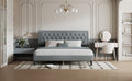 King Size Panel Bed Frame With Adjustable Button Tufted Headboard For Bedroom Linen Upholstered Wood Slat Support Easy Assembly,Light Grey Light Gray Wood