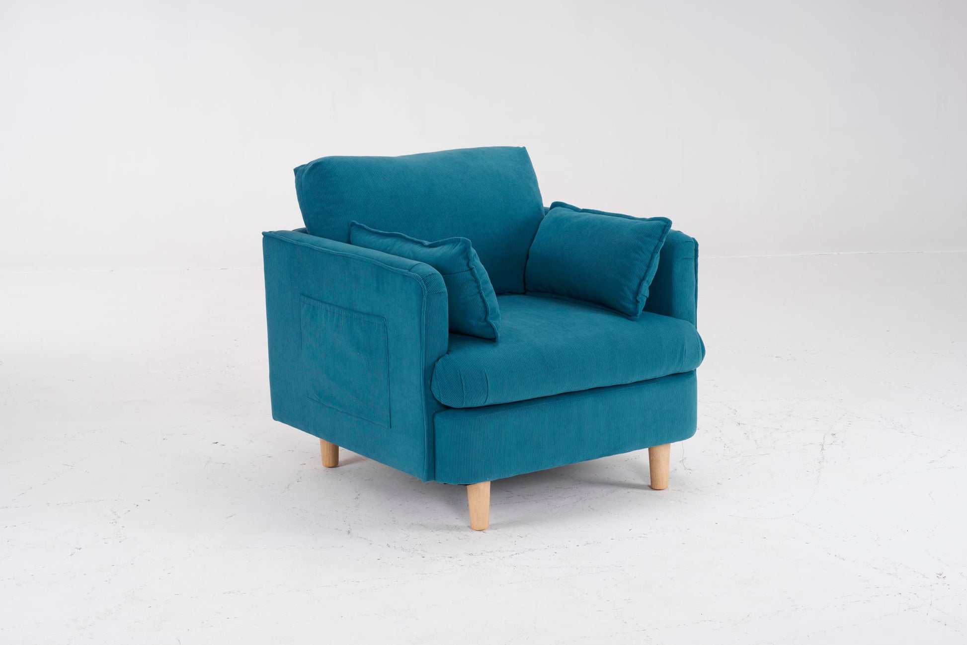 29.5 "W Modern Fabric Decorative Chair Armchair Upholstered Reading Chair Single Sofa Casual Club Chair With Solid Wooden Feet And 2 Pillow, For Living Room, Bedroom, Bed Room, Office, Corduroy Fabric Blue Foam Corduroy