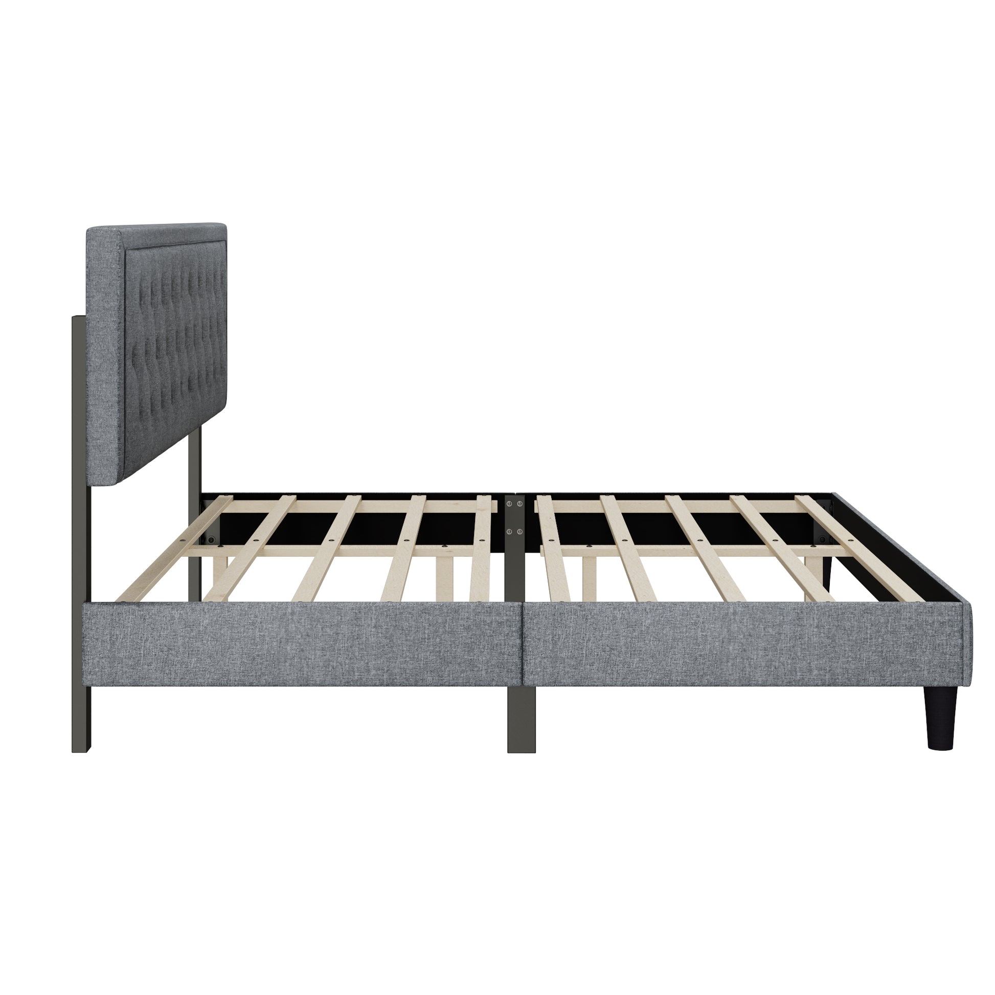 King Size Panel Bed Frame With Adjustable Button Tufted Headboard For Bedroom Linen Upholstered Wood Slat Support Easy Assembly,Light Grey Light Gray Wood
