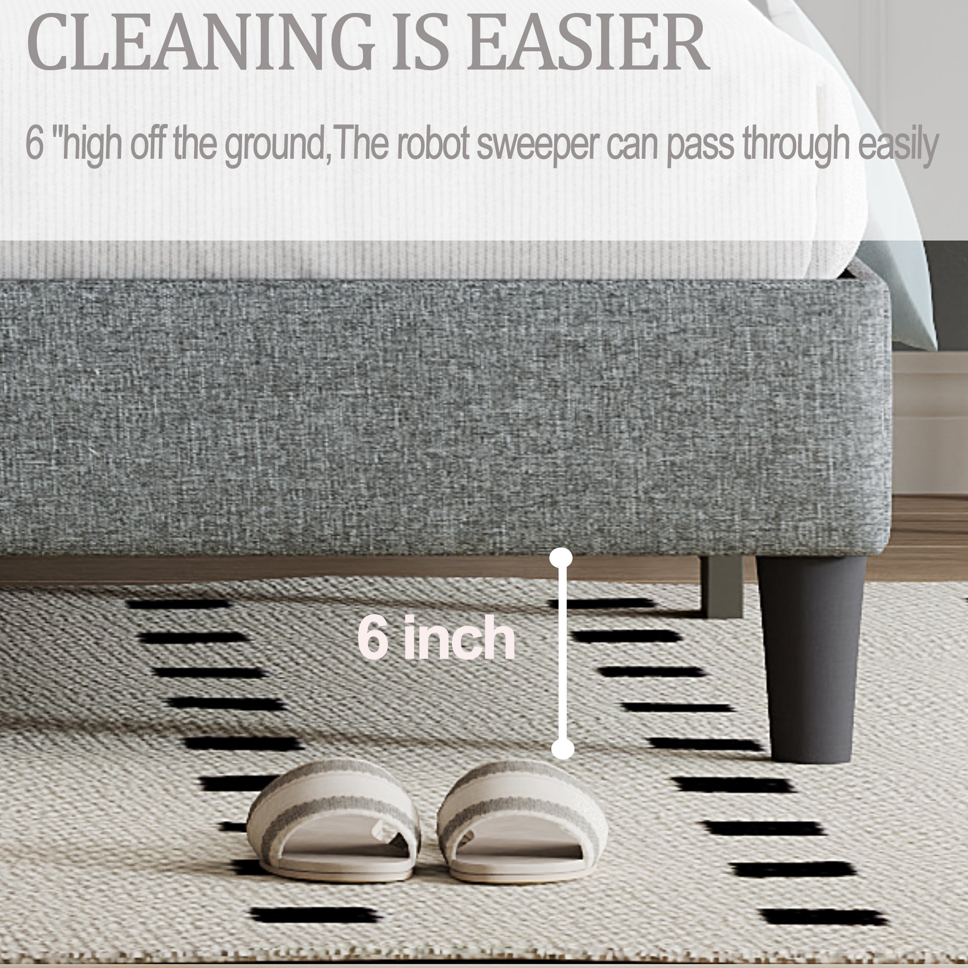 King Size Panel Bed Frame With Adjustable Button Tufted Headboard For Bedroom Linen Upholstered Wood Slat Support Easy Assembly,Light Grey Light Gray Wood