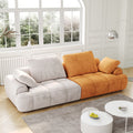 86.6 Large Size Two Seat Sofa,Modern Upholstered,Beige Paired With Yellow Suede Fabric Beige Yellow Velvet Wood Primary Living Space Soft Modern Eucalyptus Polyurethane Foam Eucalyptus 3 Seat