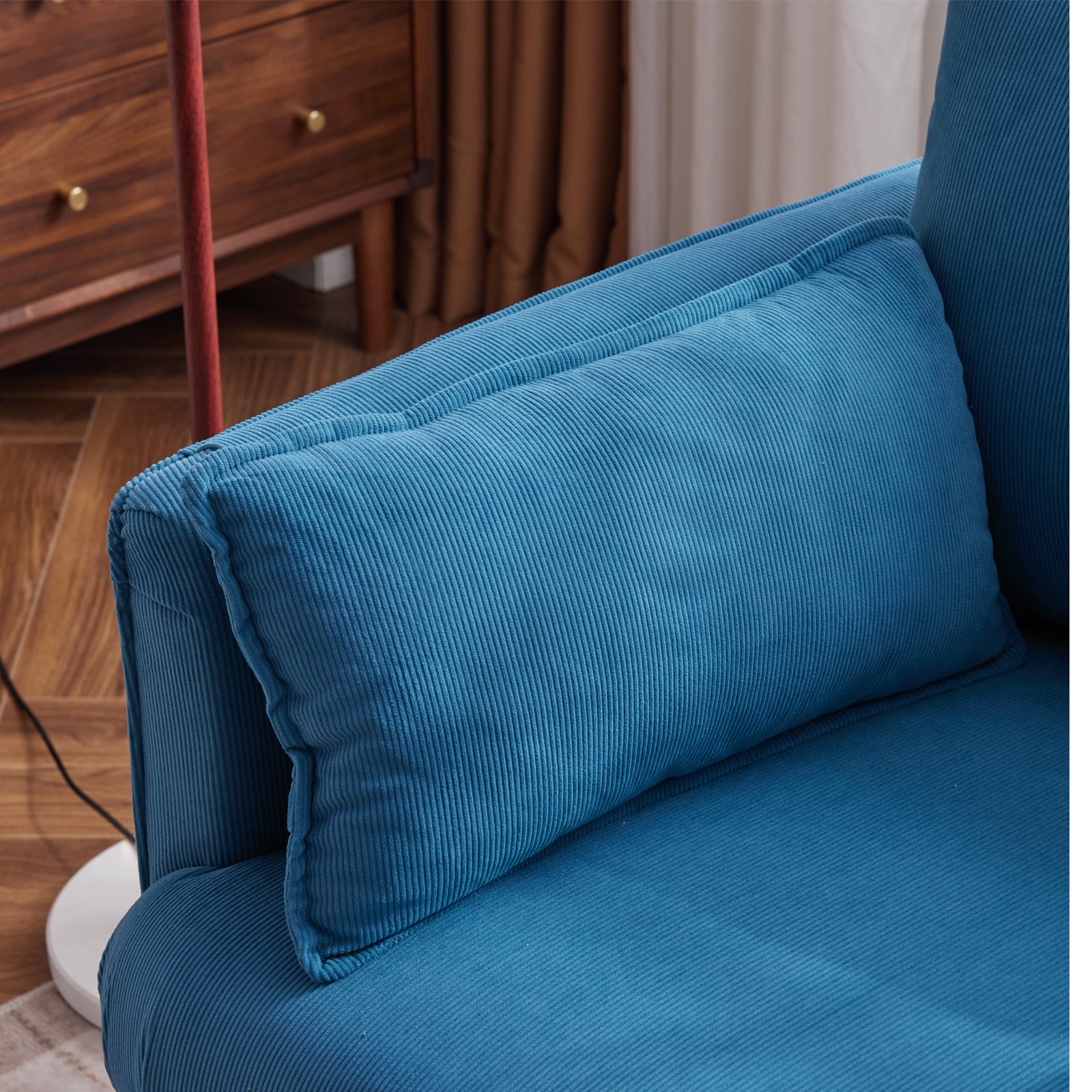 29.5 "W Modern Fabric Decorative Chair Armchair Upholstered Reading Chair Single Sofa Casual Club Chair With Solid Wooden Feet And 2 Pillow, For Living Room, Bedroom, Bed Room, Office, Corduroy Fabric Blue Foam Corduroy