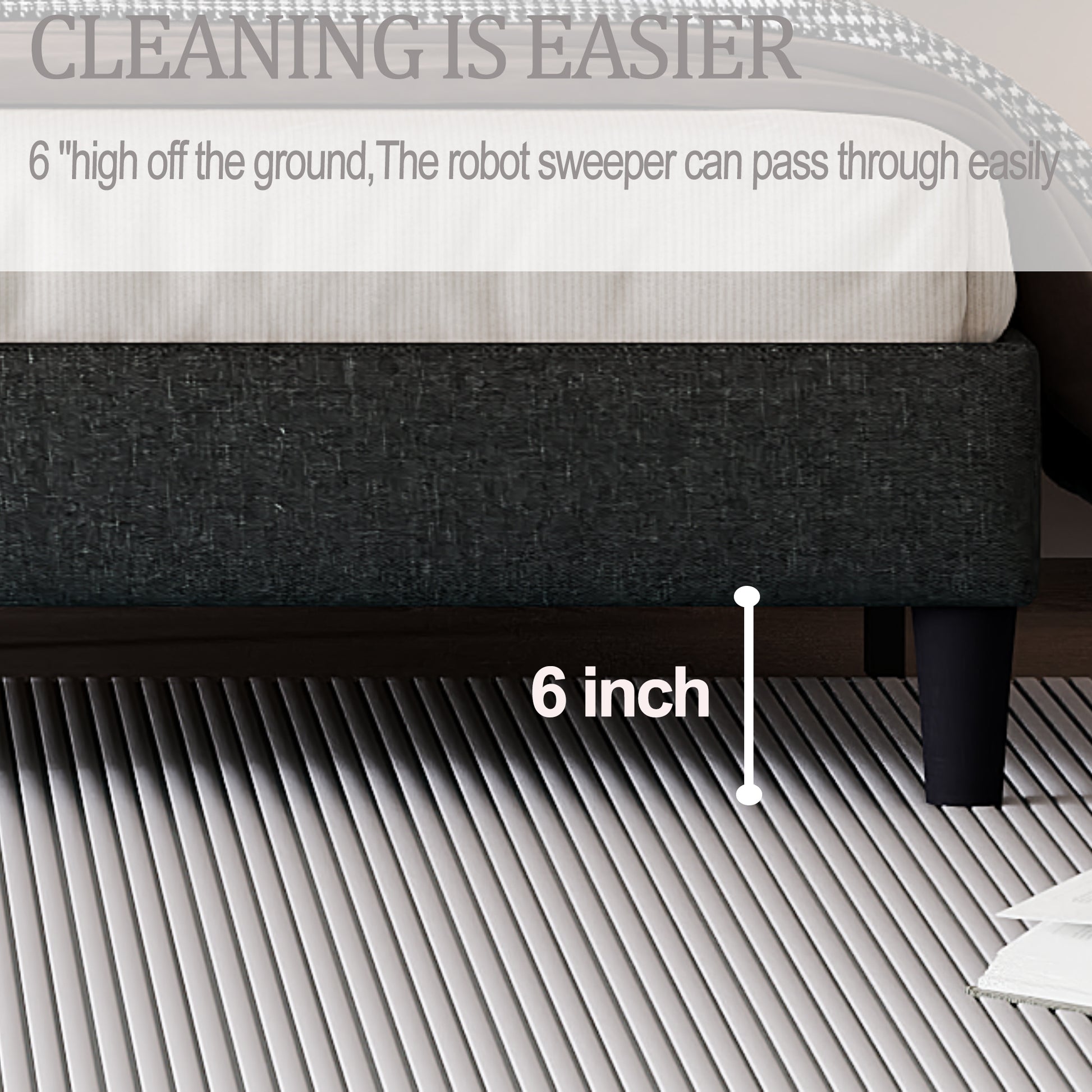 King Size Panel Bed Frame With Adjustable Button Tufted Headboard For Bedroom Linen Upholstered Wood Slat Support Easy Assembly,Dark Grey Dark Grey Wood