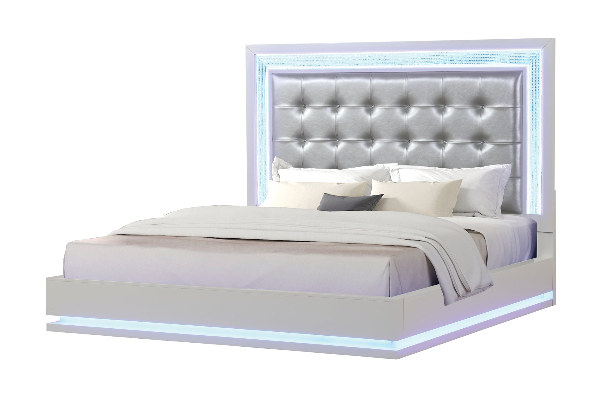 Passion King 5 Pc Led Bedroom Set Made With Wood In Milky White Box Spring Not Required King White 5 Piece Set Bedroom Bed Included,Chest Included,Dresser Included,Mirror Included,Nightstand Included Contemporary,Modern Solid Wood Mdf Built In Lighting