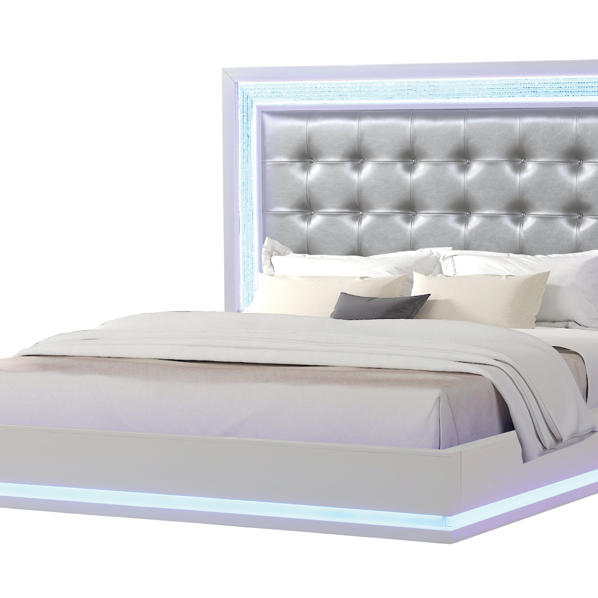 Passion Queen 5 Pc Vanity Led Bedroom Set Made With Wood In Milky White White Bedroom Modern Wood