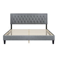 King Size Panel Bed Frame With Adjustable Button Tufted Headboard For Bedroom Linen Upholstered Wood Slat Support Easy Assembly,Light Grey Light Gray Wood