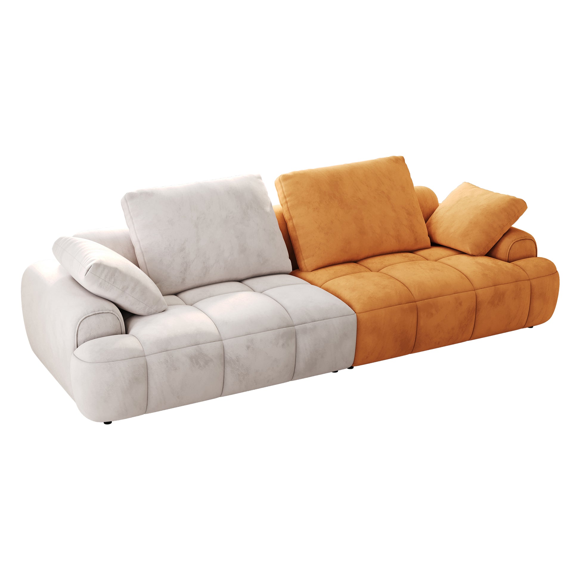 86.6 Large Size Two Seat Sofa,Modern Upholstered,Beige Paired With Yellow Suede Fabric Beige Yellow Velvet Wood Primary Living Space Soft Modern Eucalyptus Polyurethane Foam Eucalyptus 3 Seat