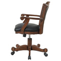 Black And Upholstered Game Chair With Casters Solid Black Brown Dining Room Foam Spot Clean Traditional Arm Chair Open Back Foam Casters Faux Leather