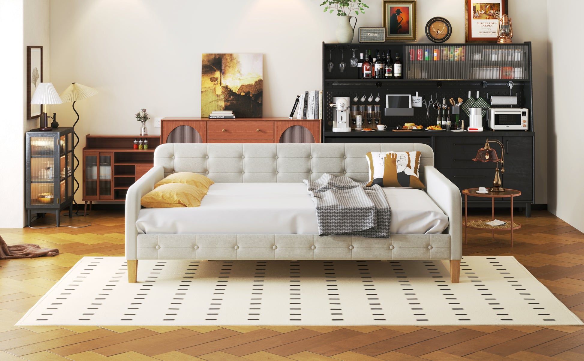 Full Size Upholstered Daybed With 4 Support Legs,White Full White Upholstered