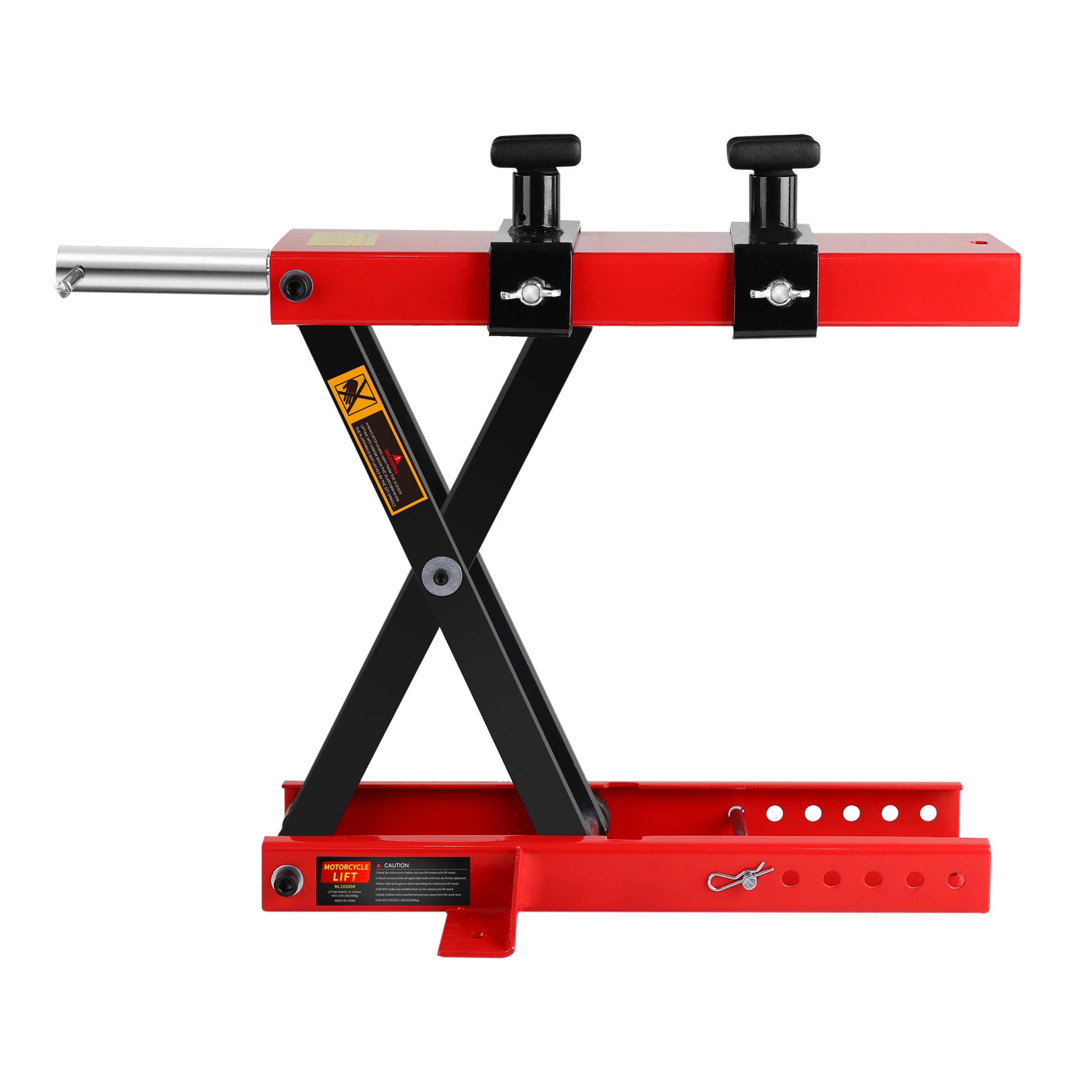 Motorcycle Center Scissor Lift Jack Hoist Stand Bikes Atvs Scooter Crank Stand With Saddle And Safety Pins 1100 Lb Red Steel