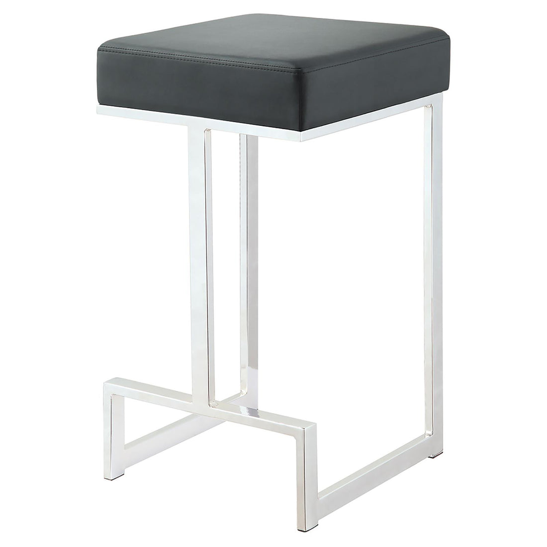 Black And Chrome Upholstered Counter Height Stool Solid Black Dining Room Foam Spot Clean Square Contemporary,Modern Bar Stools Foam Faux Leather