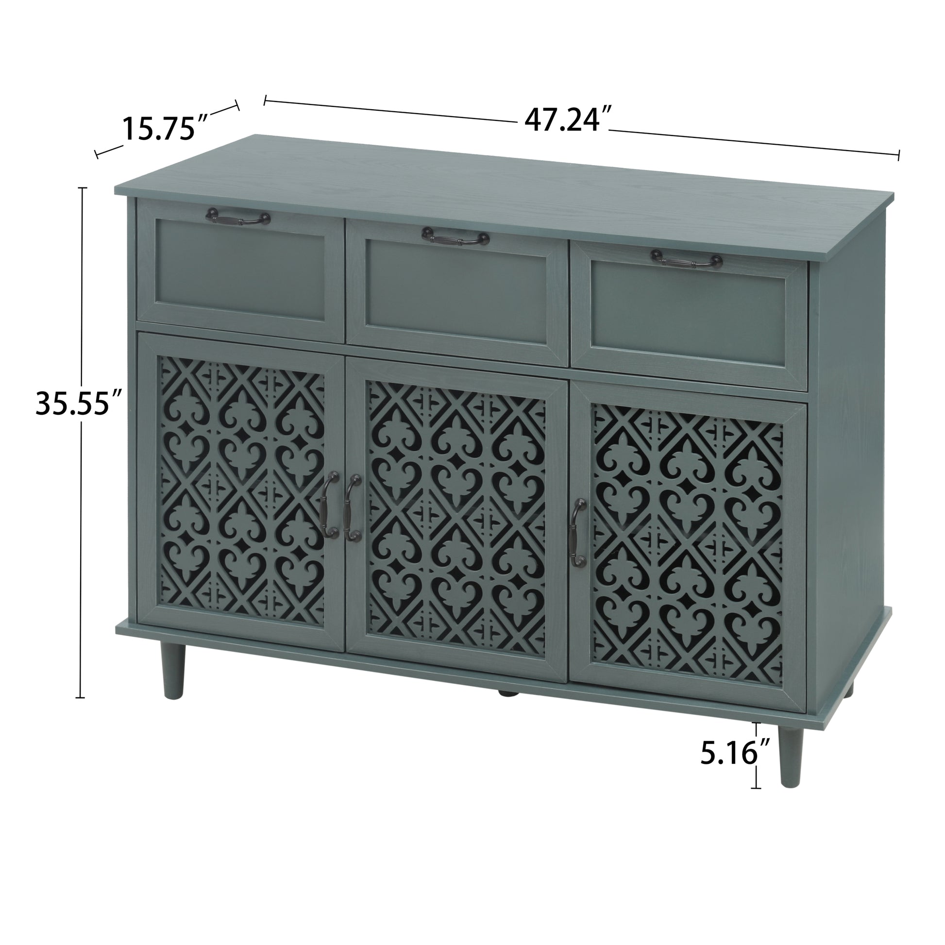 3 Door 3 Drawer Cabinet, American Furniture, Suitable For Bedroom, Living Room, Study Dark Green Particle Board