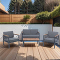 4 Piece Outdoor Sofa Set With Acacia Wood Top, Padded Patio Conversation Table Chair Set W Coffee Table For Garden, Backyard, Poolside Dark Grey Cushion Yes Complete Patio Set Dark Grey Rust Resistant Frame Mildew Resistant Cushion Garden & Outdoor