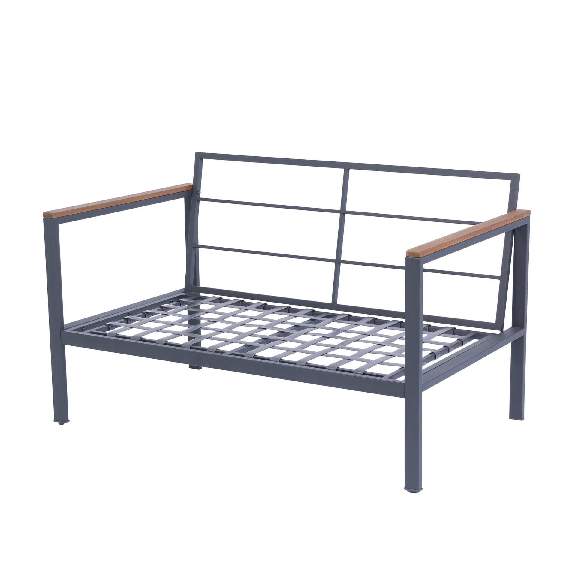 4 Piece Outdoor Sofa Set With Acacia Wood Top, Padded Patio Conversation Table Chair Set W Coffee Table For Garden, Backyard, Poolside Dark Grey Cushion Yes Complete Patio Set Dark Grey Rust Resistant Frame Mildew Resistant Cushion Garden & Outdoor