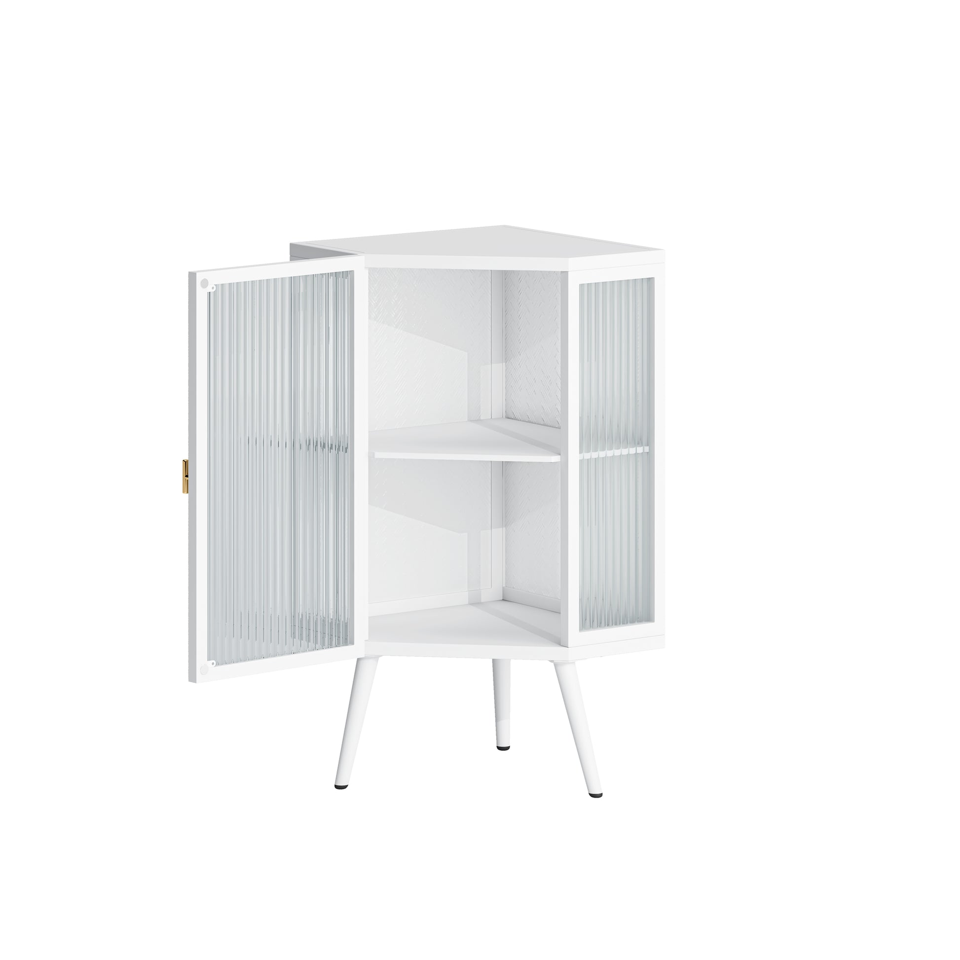 22.25 " Floor Coner Cabinet With Tempered Glass Door & Storage Shelves For Bathroom, Living Room, Bedroom White White 1 Bathroom Glass Metal