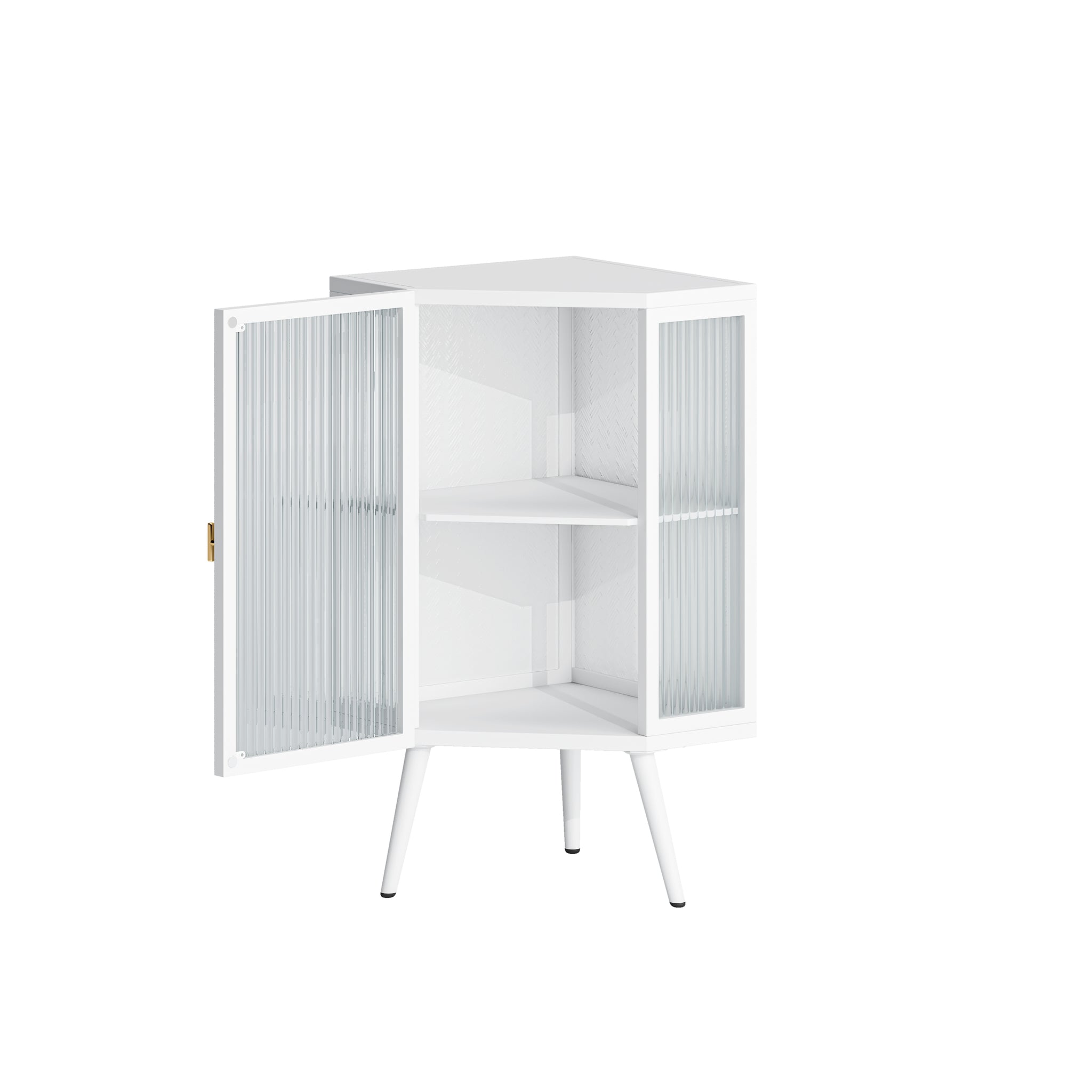 22.25 " Floor Coner Cabinet with Tempered Glass Door & white-1-bathroom-glass+metal