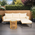 3 Pieces Outdoor Patio Wicker Furniture Sets Table And Chairs With 3.15 Inches Thick Cushion Outdoor Sofa Set Natural Yellow Wicker Creme Cushion Yes Complete Patio Set Light Yellow Rust Resistant Frame Mildew Resistant Cushion Garden & Outdoor Modern