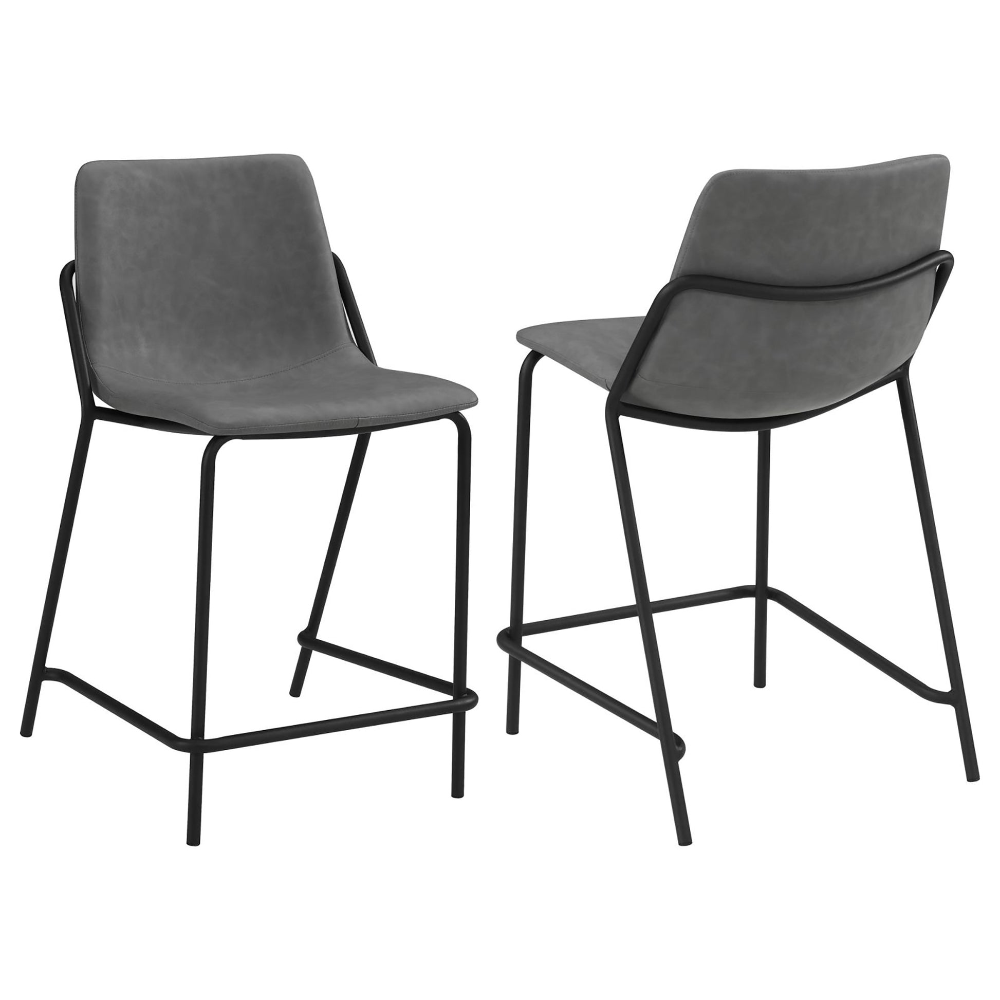 Grey And Black Counter Height Stools With Footrest Set Of 2 Solid Grey Black Dining Room Spot Clean Industrial Bar Stools Solid Back Foam Faux Leather