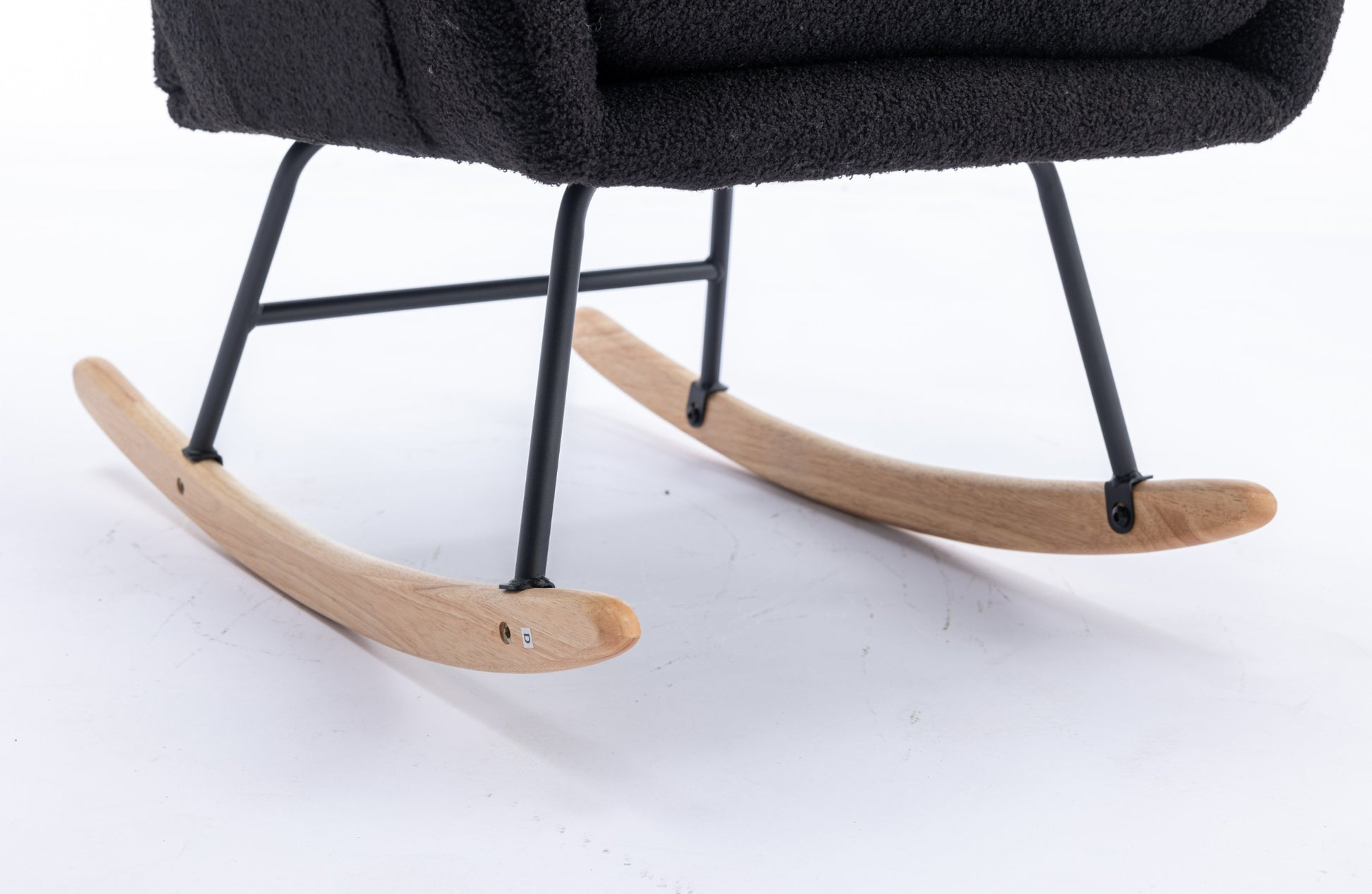 35.5 Inch Rocking Chair With Pocket, Soft Teddy Fabric Rocking Chair For Nursery, Comfy Wingback Glider Rocker With Safe Solid Wood Base For Living Room Bedroom Balcony Black Black Casual Foam Teddy