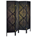 Black 4 Panel Folding Screen Black Traditional Wood