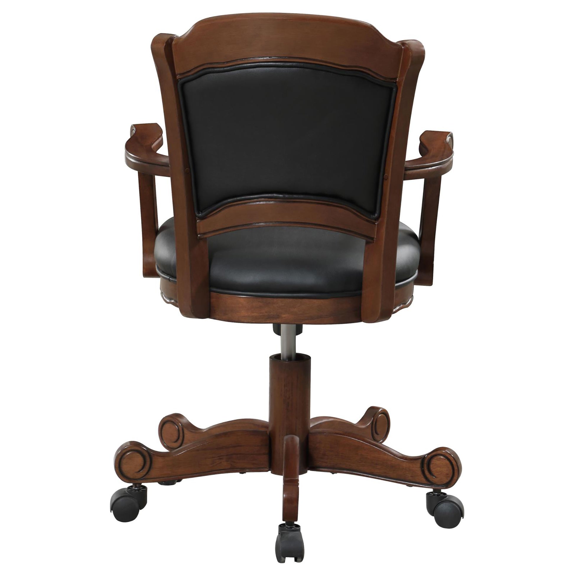 Black And Upholstered Game Chair With Casters Solid Black Brown Dining Room Foam Spot Clean Traditional Arm Chair Open Back Foam Casters Faux Leather