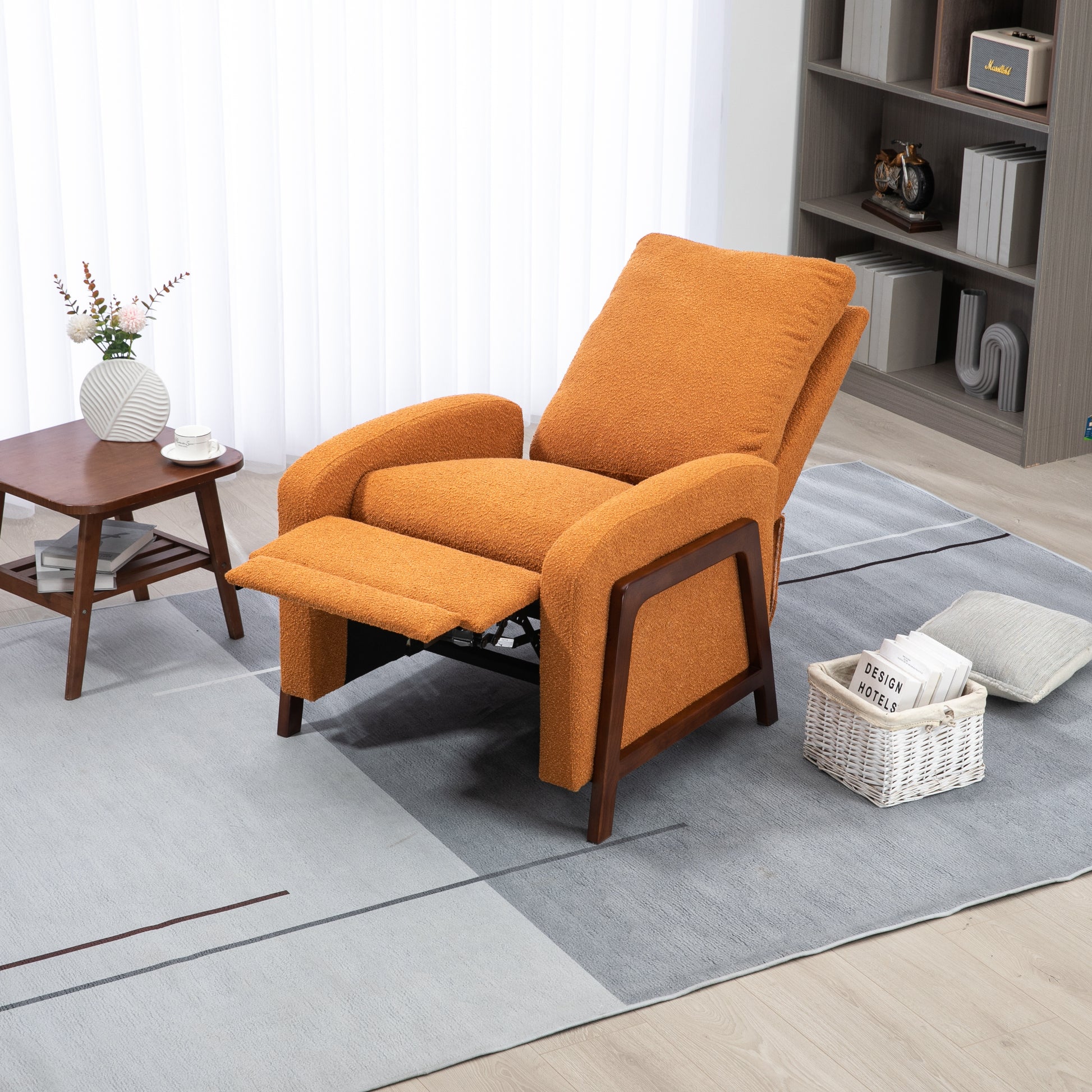 Coolmore Recliner Chair Adjustable Home Theater Single Fabric Recliner Sofa Furniture With Thick Seat Cushion And Backrest Modern Living Room Recliners Orange Boucle