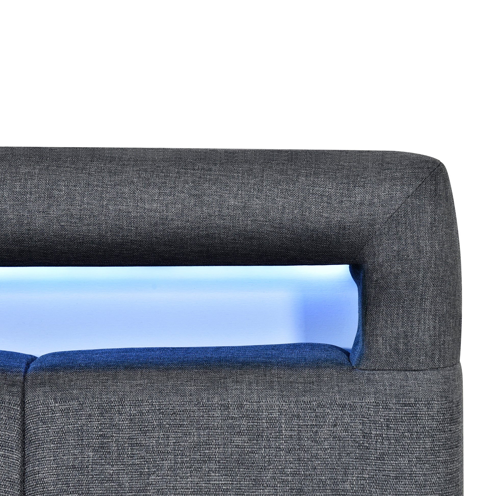 Twin Size Upholstered Platform Bed With Led Frame And 2 Drawers, Linen Fabric, Gray Gray Linen