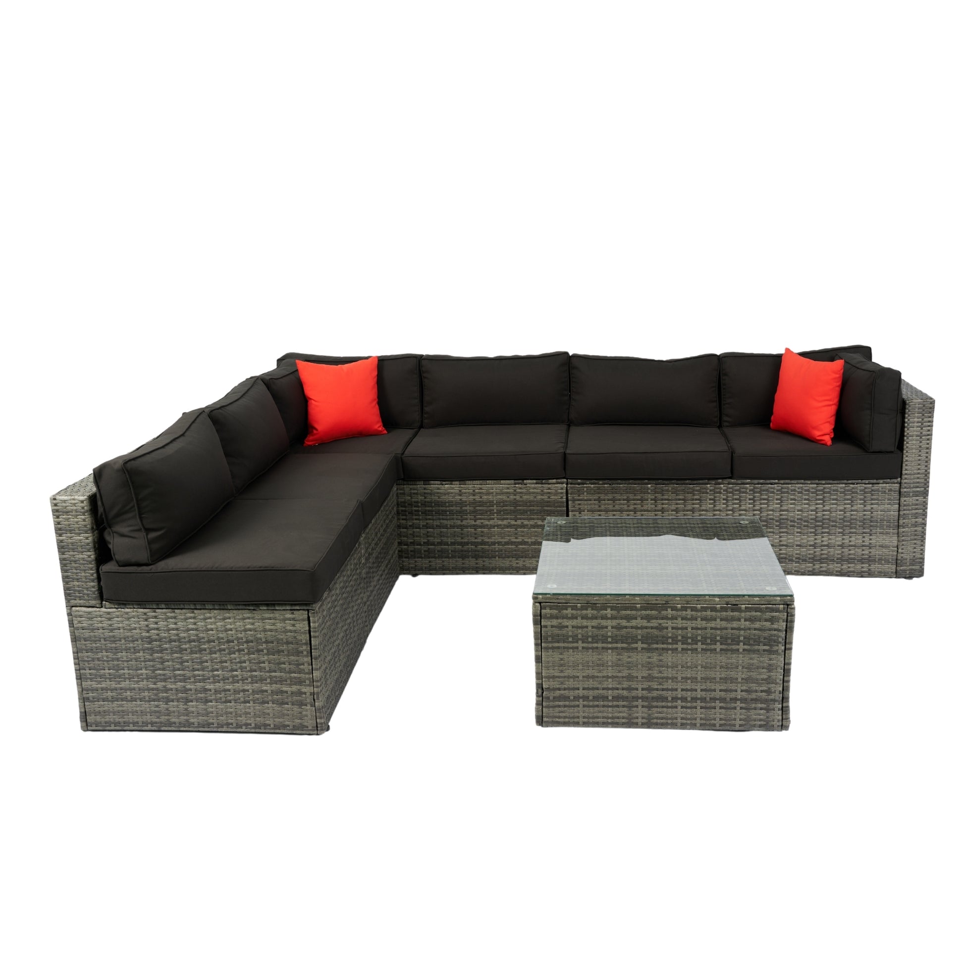 5 Pieces Pe Rattan Sectional Outdoor Furniture Cushioned U Sofa Set With 2 Pillow Grey Wicker Black Cushion Yes Sectional Black Grey Weather Resistant Frame Mildew Resistant Cushion Garden & Outdoor Modern Complete Patio Sets Fiber Foam And Polyester