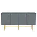 Modern Elegant 4 Door Sideboard Gold Metal Handle Buffet Cabinet For Dining Room, Living Room, Bedroom, Hallway Gray Gray Particle Board