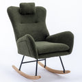 35.5 Inch Rocking Chair With Pocket, Soft Teddy Fabric Rocking Chair For Nursery, Comfy Wingback Glider Rocker With Safe Solid Wood Base For Living Room Bedroom Balcony Dark Green Dark Green Casual Foam Teddy