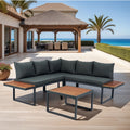 4 Piece L Shaped Patio Wicker Outdoor 5 Seater Sectional Sofa Seating Group Conversation Sets With Side Table & Dark Grey Cushions Yes Complete Patio Set Dark Grey Rust Resistant Frame Mildew Resistant Cushion Garden & Outdoor Modern Sectional Seating