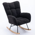 Rocking Chair With Pocket, Soft Teddy Fabric Rocking Chair For Nursery, Comfy Wingback Glider Rocker With Safe Solid Wood Base For Living Room Bedroom Balcony Black Black Casual Foam Teddy