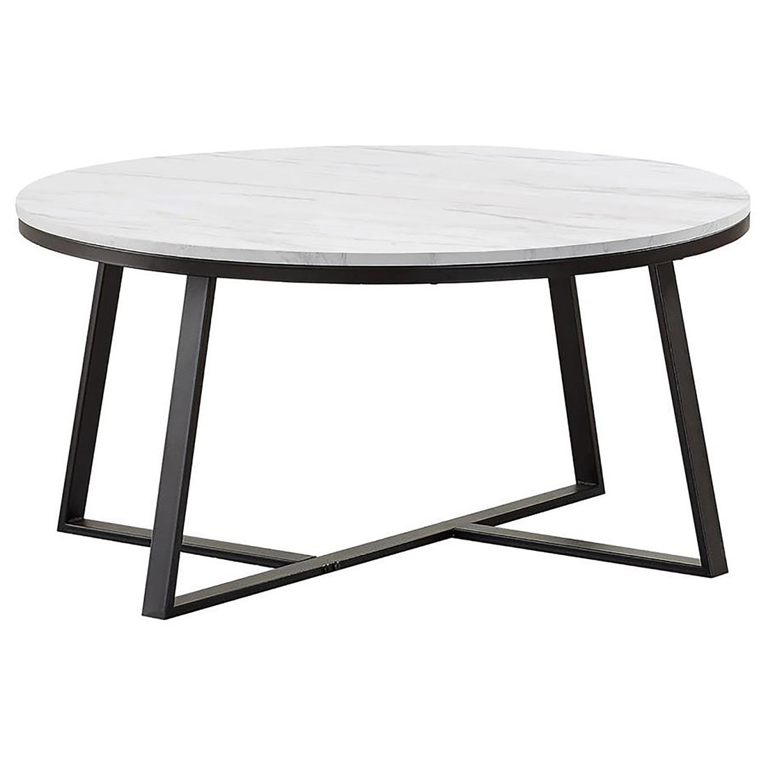 White Faux Marble And Matte Black Coffee Table White Primary Living Space Contemporary,Modern Round Coffee & End Tables Wood Trestle