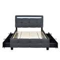 Full Size Upholstered Platform Bed With Led Frame And 4 Drawers, Linen Fabric, Gray Gray Linen