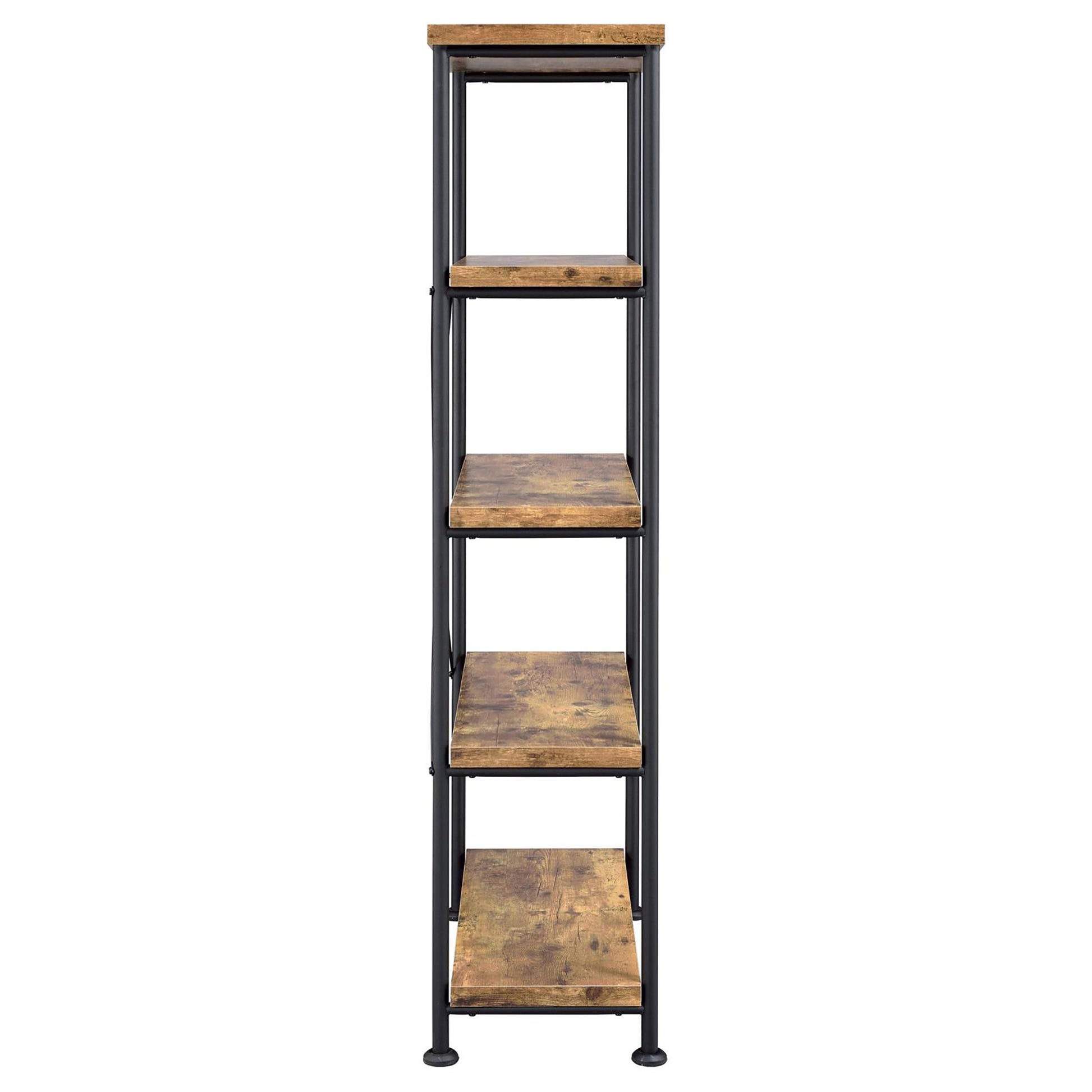 Antique Nutmeg And Black 4 Shelf Bookcase 4 Brown Brown Standard Vertical Office Open Back Wood Farmhouse,Rustic Wood