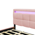 Queen Size Upholstered Platform Bed With Led Frame, With Twin Xl Size Trundle And 2 Drawers, Linen Fabric, Pink Pink Linen