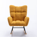 Rocking Chair With Pocket, Soft Teddy Fabric Rocking Chair For Nursery, Comfy Wingback Glider Rocker With Safe Solid Wood Base For Living Room Bedroom Balcony Turmeric Yellow Casual Foam Teddy