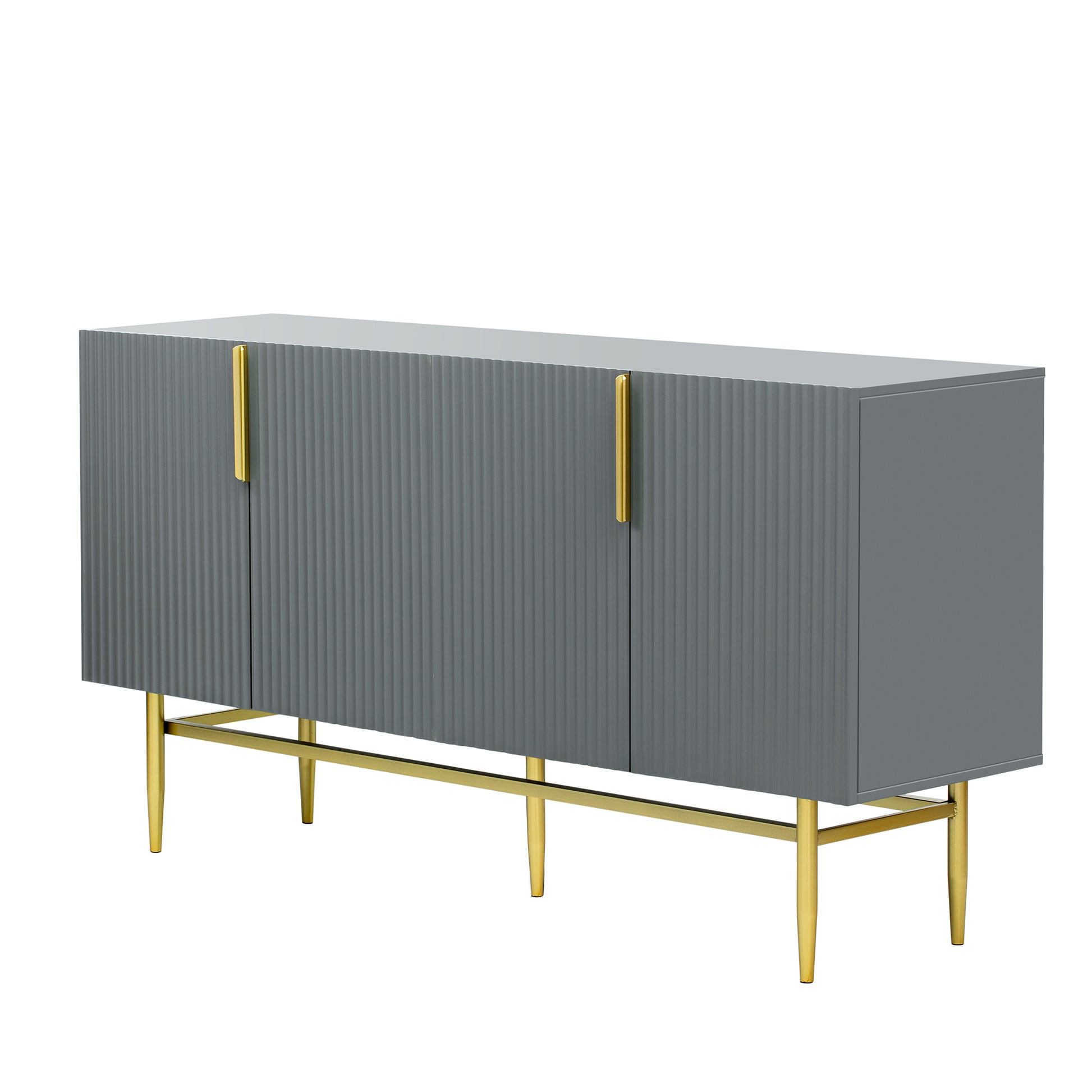 Modern Elegant 4 Door Sideboard Gold Metal Handle Buffet Cabinet For Dining Room, Living Room, Bedroom, Hallway Gray Gray Particle Board