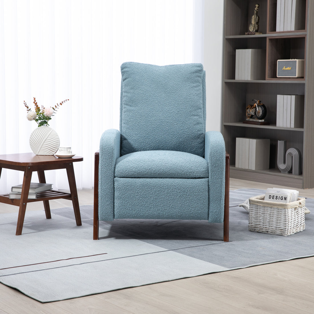 Coolmore Recliner Chair Adjustable Home Theater Single Fabric Recliner Sofa Furniture With Thick Seat Cushion And Backrest Modern Living Room Recliners Light Blue Boucle