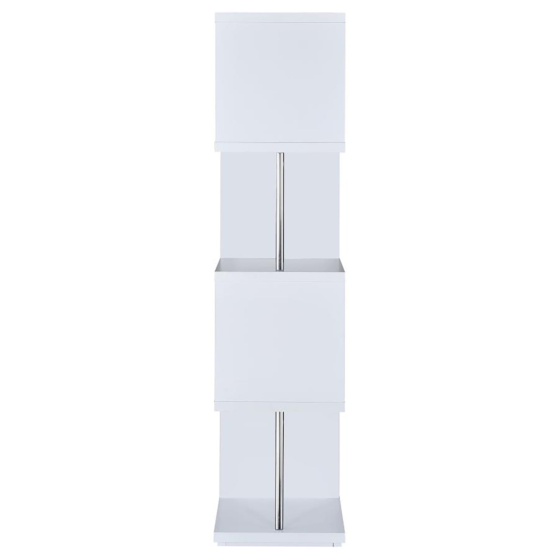 White And Chrome 4 Tier Bookcase 4 White White Geometric Vertical Office Open Back Wood Contemporary,Modern Wood Metal