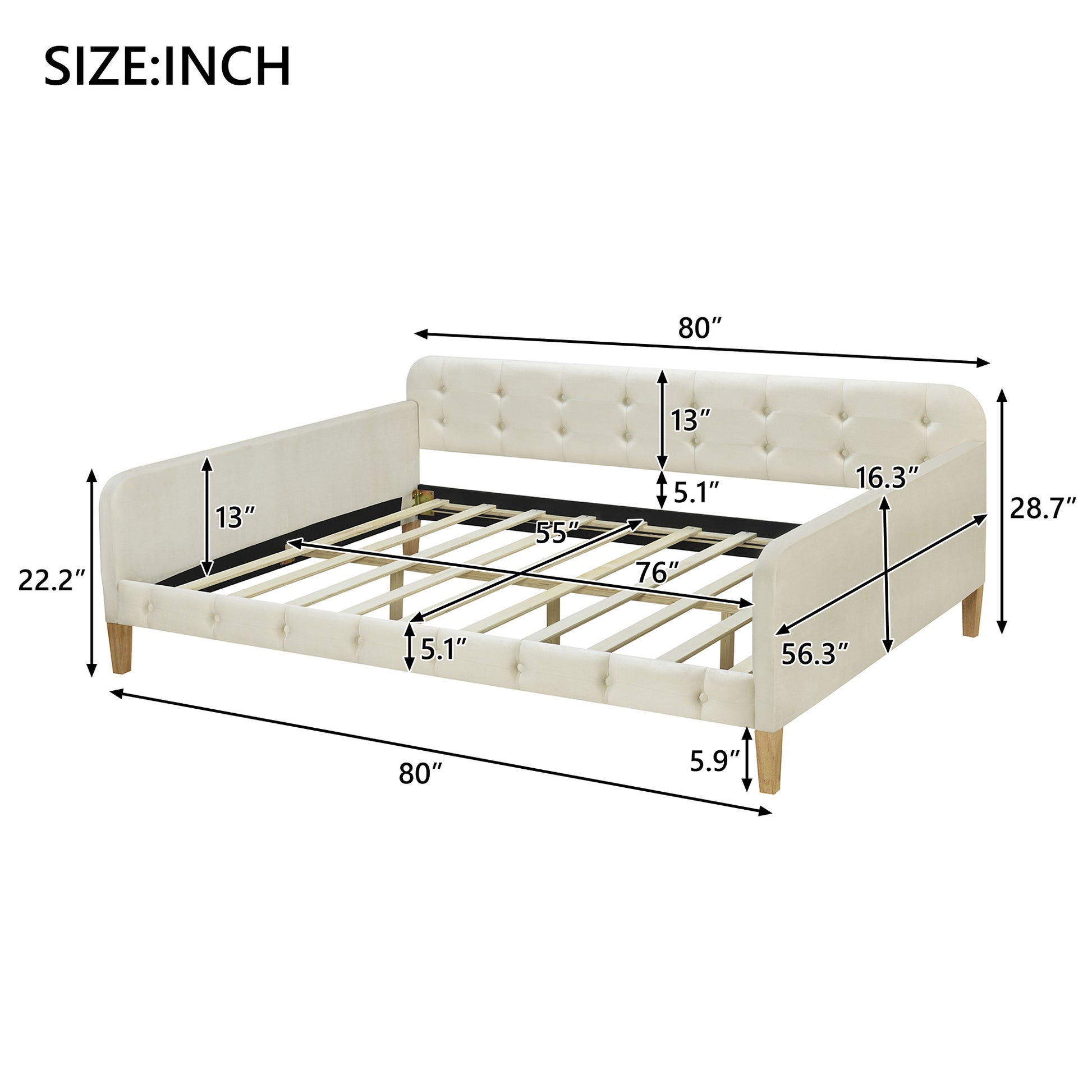 Full Size Upholstered Daybed With 4 Support Legs,White Full White Upholstered