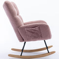 Rocking Chair With Pocket, Soft Teddy Fabric Rocking Chair For Nursery, Comfy Wingback Glider Rocker With Safe Solid Wood Base For Living Room Bedroom Balcony Pink Pink Casual Foam Teddy