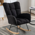 Rocking Chair With Pocket, Soft Teddy Fabric Rocking Chair For Nursery, Comfy Wingback Glider Rocker With Safe Solid Wood Base For Living Room Bedroom Balcony Black Black Casual Foam Teddy