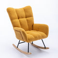 Rocking Chair With Pocket, Soft Teddy Fabric Rocking Chair For Nursery, Comfy Wingback Glider Rocker With Safe Solid Wood Base For Living Room Bedroom Balcony Turmeric Yellow Casual Foam Teddy