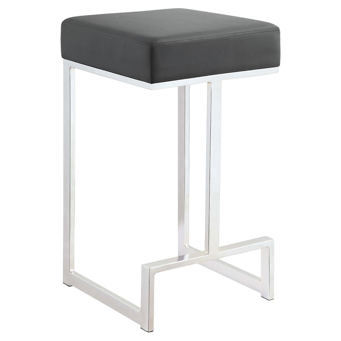 Grey And Chrome Upholstered Counter Height Stool Solid Grey Dining Room Foam Spot Clean Square Contemporary,Modern Bar Stools Foam Faux Leather