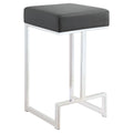 Grey And Chrome Upholstered Counter Height Stool Solid Grey Dining Room Foam Spot Clean Square Contemporary,Modern Bar Stools Foam Faux Leather