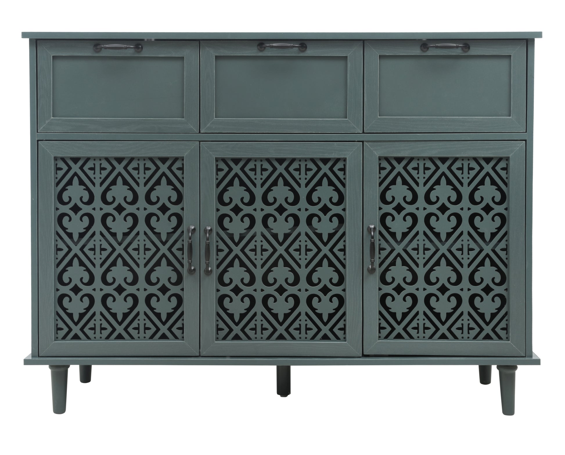 3 Door 3 Drawer Cabinet, American Furniture, Suitable For Bedroom, Living Room, Study Dark Green Particle Board