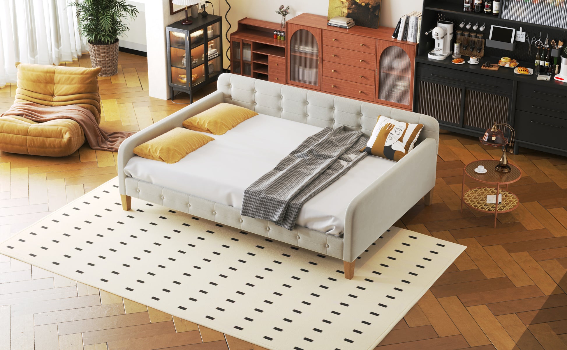 Full Size Upholstered Daybed With 4 Support Legs,White Full White Upholstered