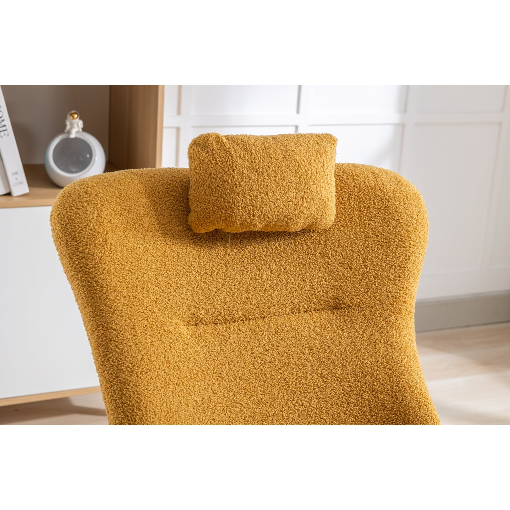 35.5 Inch Rocking Chair With Pocket, Soft Teddy Fabric Rocking Chair For Nursery, Comfy Wingback Glider Rocker With Safe Solid Wood Base For Living Room Bedroom Balcony Turmeric Yellow Casual Foam Teddy